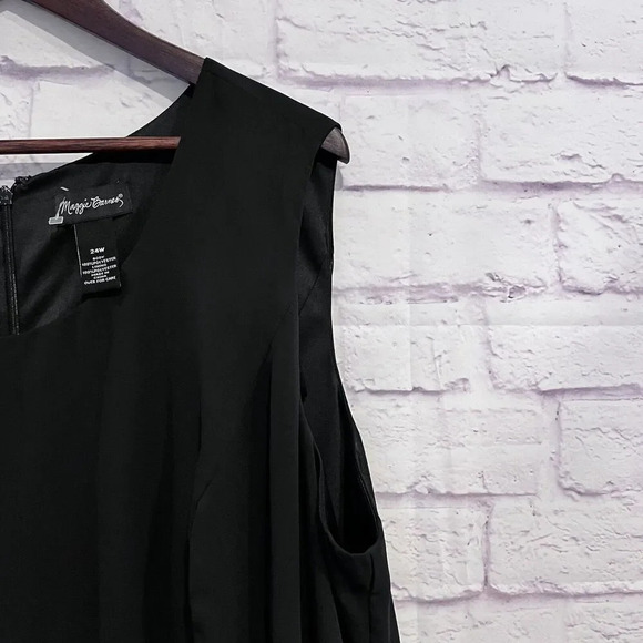 Maggie Barnes Black Sleeveless Midi Chiffon Lined‎ Sheath Dress size 24W Floral - Picture 6 of 10